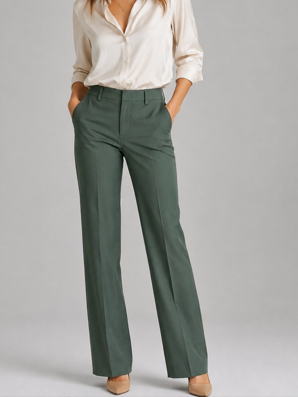 Zara Sage Green Tailored Trousers Pants Size 30 US 6 Quiet Luxury Office Siren